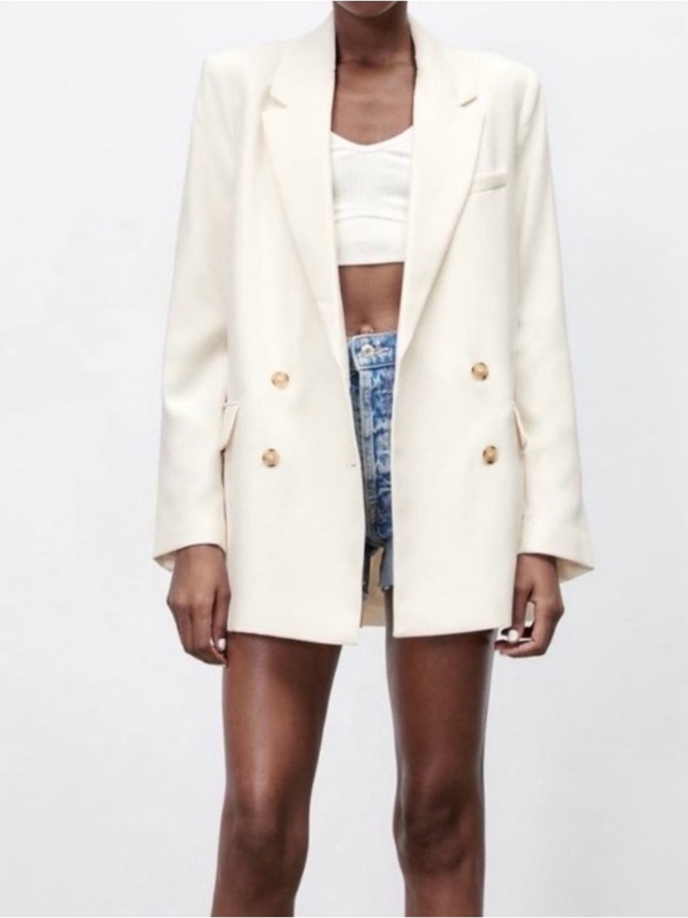 Zara White Double-Breasted Women's Blazer Jacket xs